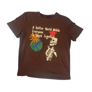 ROMWE Graphic Print T-Shirt A Better World Crew Neck Short Sleeve‎ L Positivity